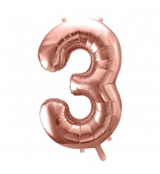 Folinis balionas skaičius "3" rožinis-auksinis 03