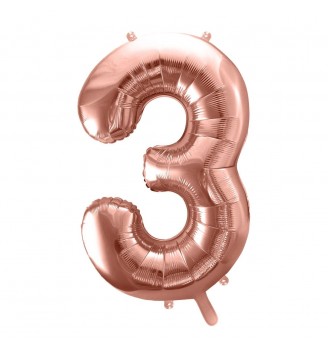 Folinis balionas skaičius "3" rožinis-auksinis 03