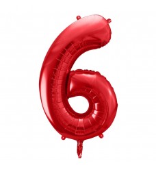 Folinis balionas skaičius "6" raudonas 06