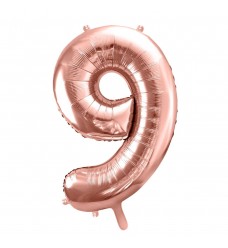 Folinis balionas skaičius "9" rožinis-auksinis 09