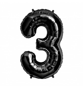 Folinis balionas skaičius "3" juodas 03