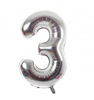 Folinis balionas skaičius "3" sidabrinis 03
