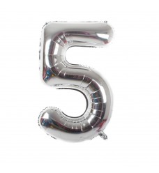 Folinis balionas skaičius "5" sidabrinis 05