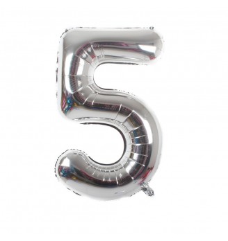 Folinis balionas skaičius "5" sidabrinis 05