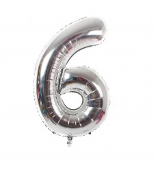 Folinis balionas skaičius "6" sidabrinis 06