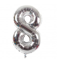 Folinis balionas skaičius "8" sidabrinis 08