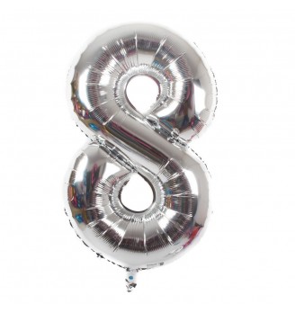 Folinis balionas skaičius "8" sidabrinis 08