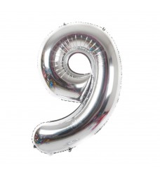 Folinis balionas skaičius "9" sidabrinis 09